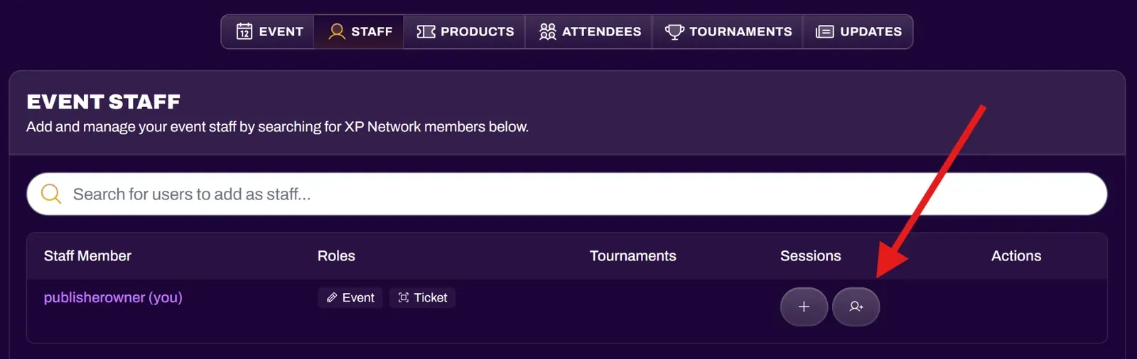 Screenshot of the Create Auto-Add Session button on the Staff tab