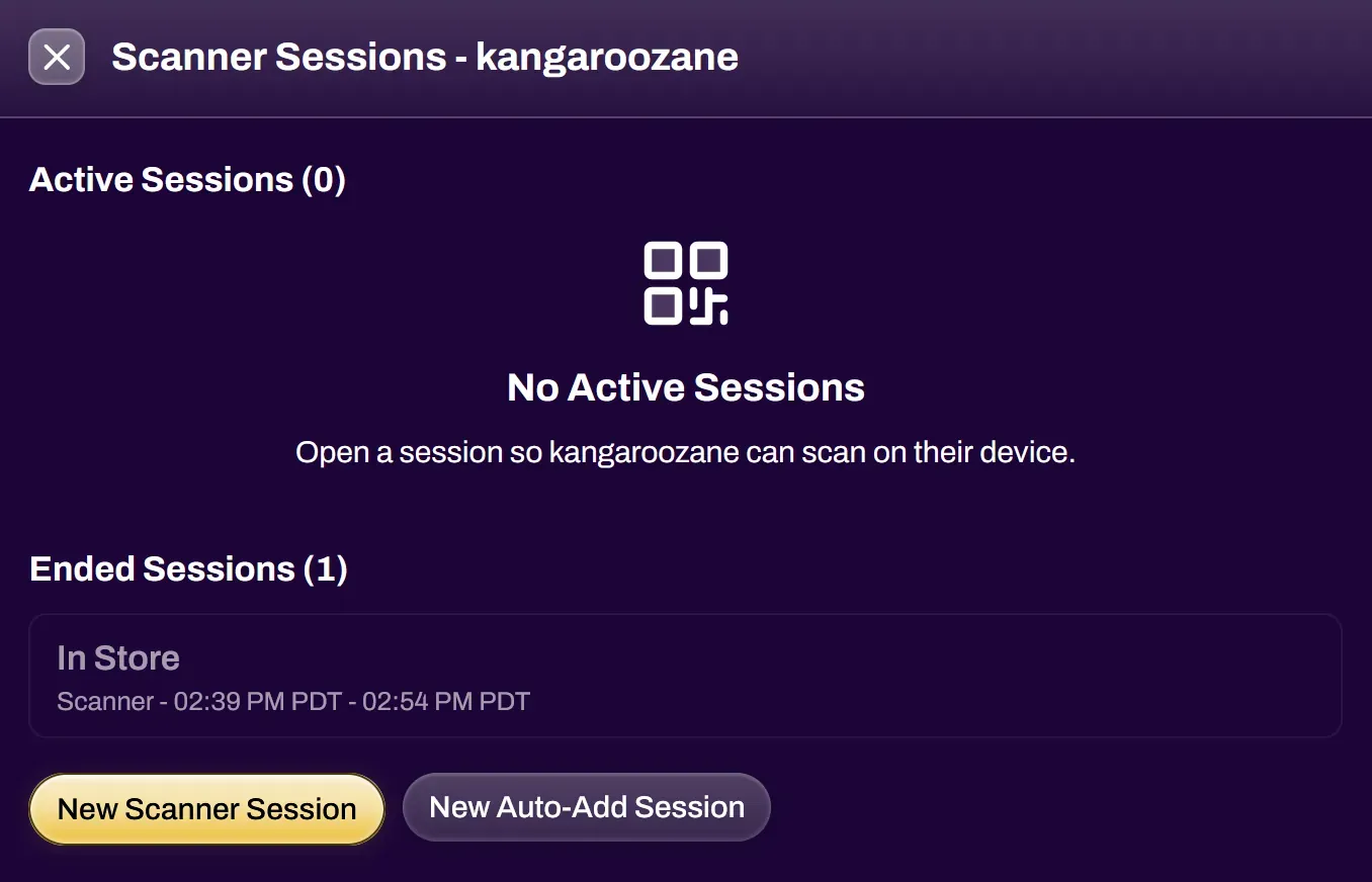 Screenshot of the ended sessions list with start and end times