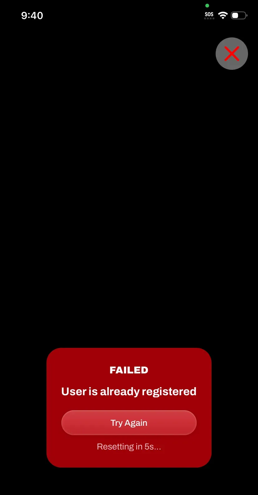 Screenshot of an already-registered player message