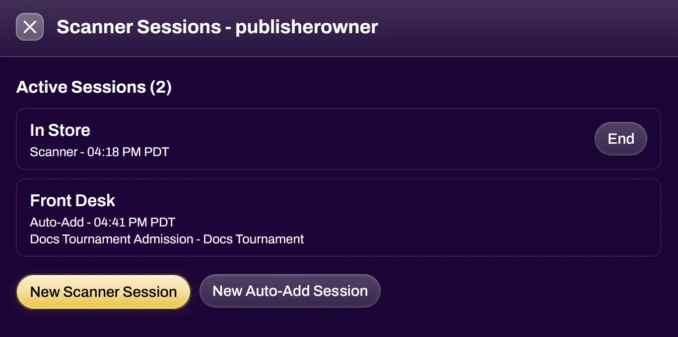 Screenshot of the Auto-Add Session in the Scanner tab