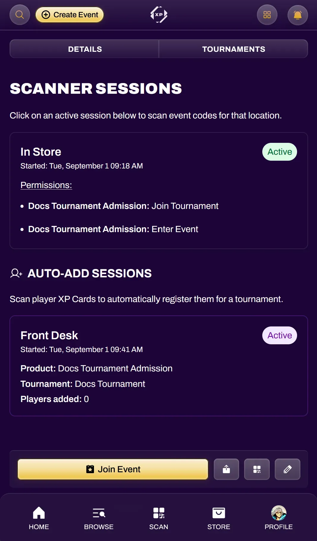 Screenshot of the camera view for an Auto-Add Session