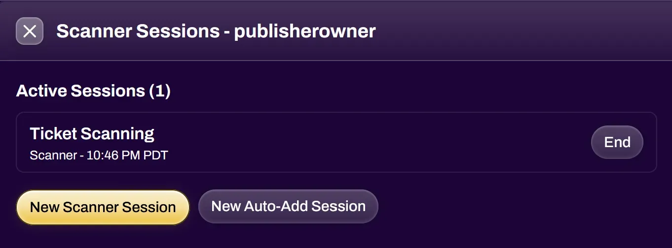 Screenshot of the Scanner Sessions window
