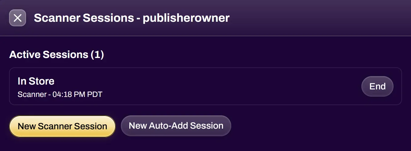 Screenshot of the active Scanner Sessions window