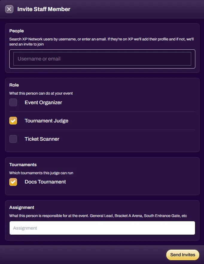 Screenshot of the Invite Staff Member modal