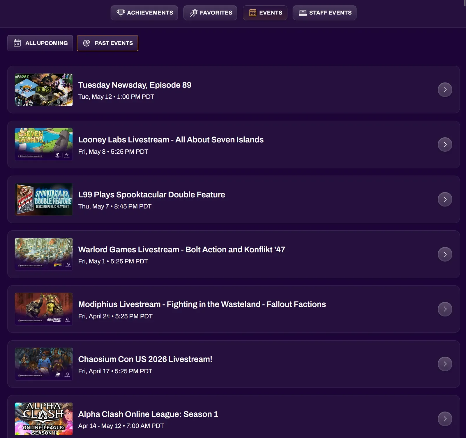 Events tab
