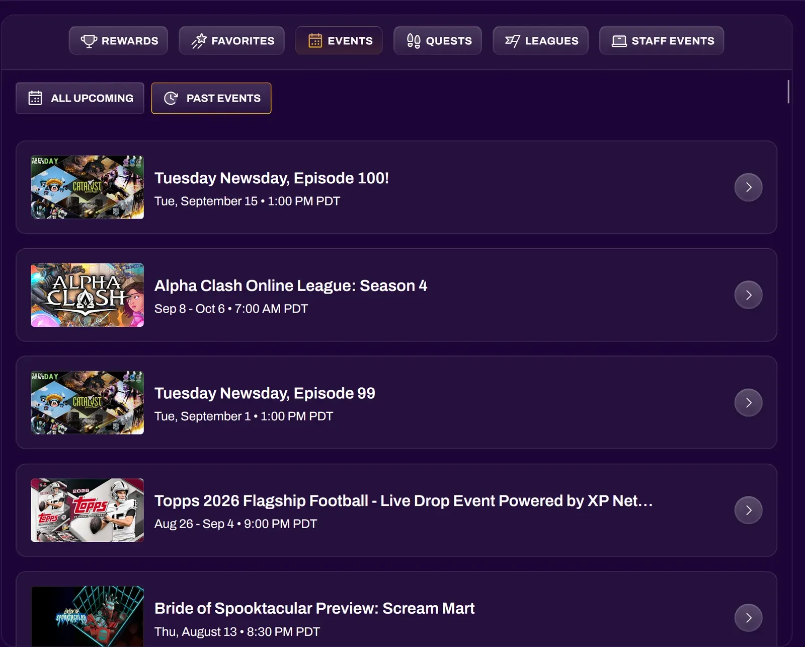 Events tab