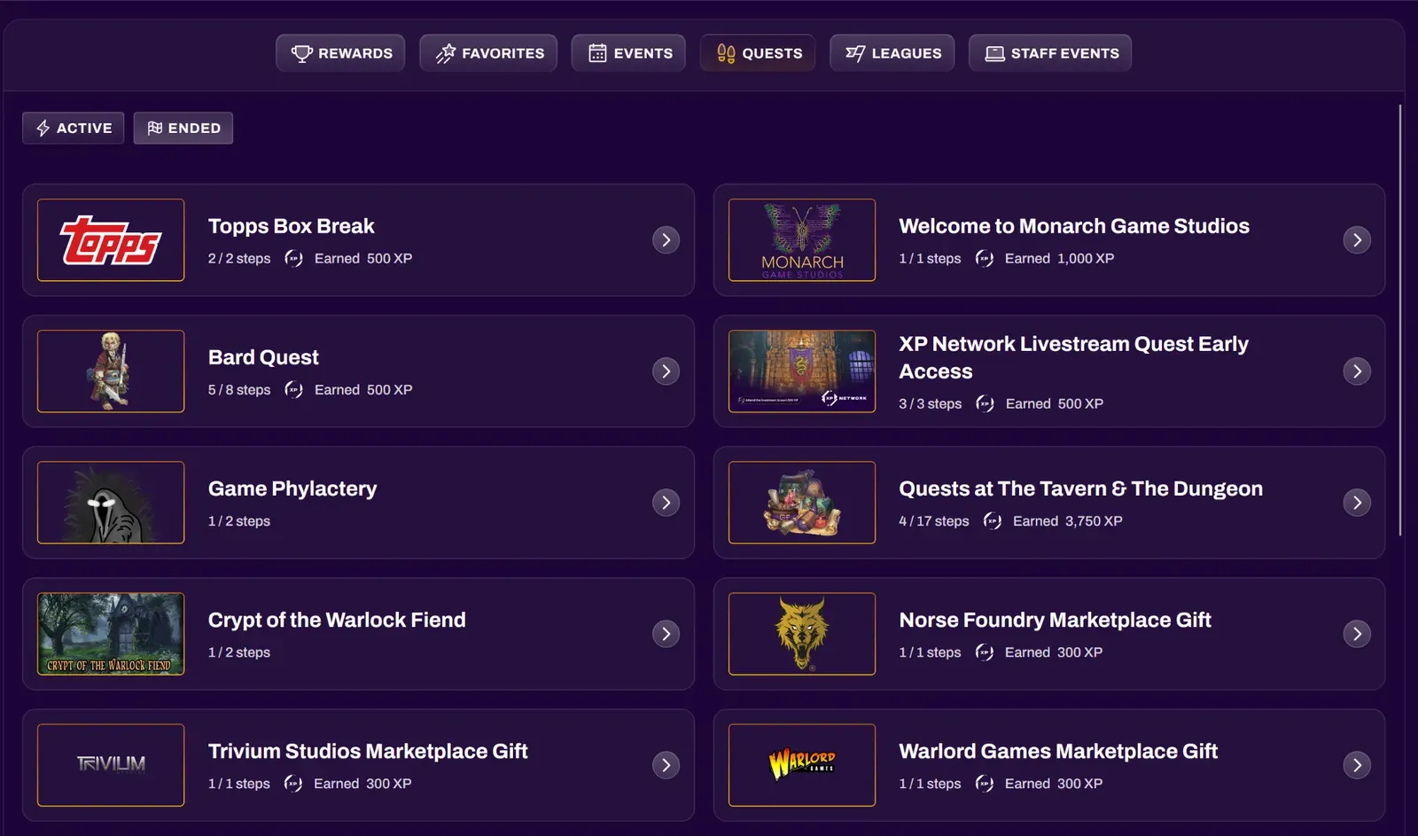 Quests tab
