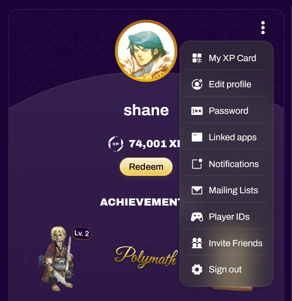 Profile menu