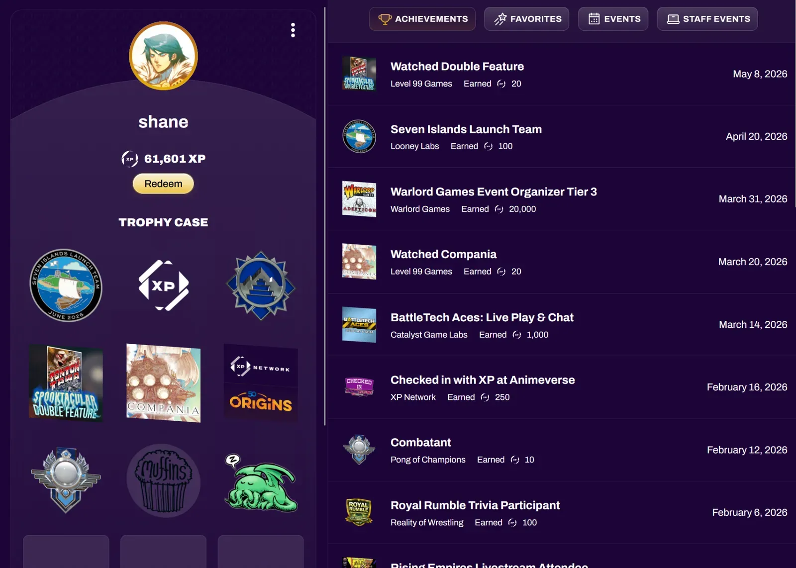 Achievement history tab
